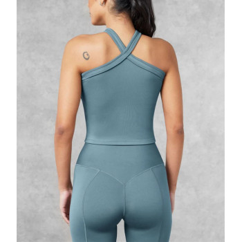 New longline halter neck sports bra full coverage supportive cropped tank