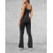 Nude feeling U back yoga flared jumpsuits with wide strap scoop neck bodycorn fitness rompers