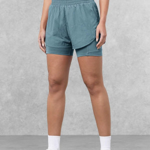 women's 2 in 1 running shorts with side pockets mid waist gym shorts for ladies