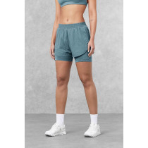 women's 2 in 1 running shorts with side pockets mid waist gym shorts for ladies