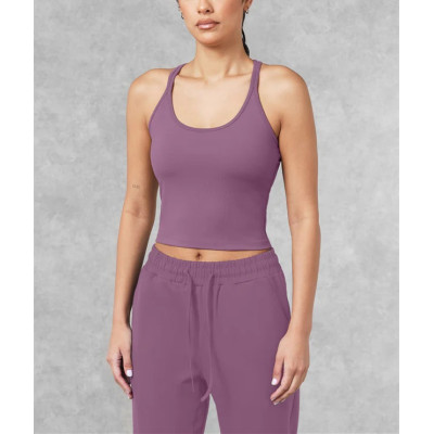 Scoop neck criss cross strapy sports tank with removable padding cropped tank top