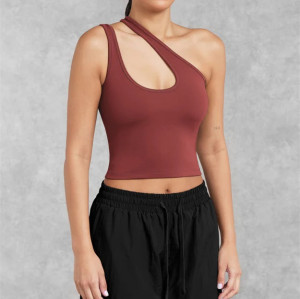 New arrival one shoulder cropped tank sexy body fit contour yoga crop