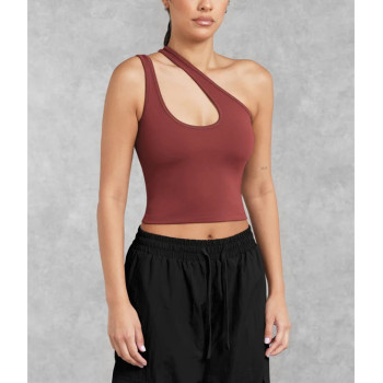 New arrival one shoulder cropped tank sexy body fit contour yoga crop