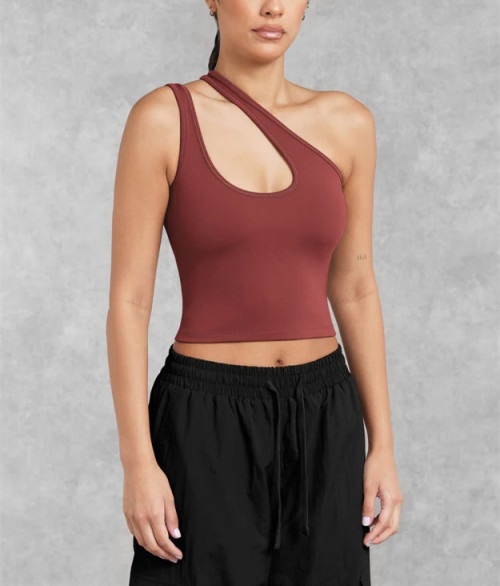 New arrival one shoulder cropped tank sexy body fit contour yoga crop