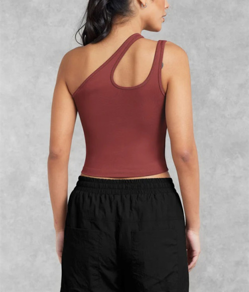 New arrival one shoulder cropped tank sexy body fit contour yoga crop