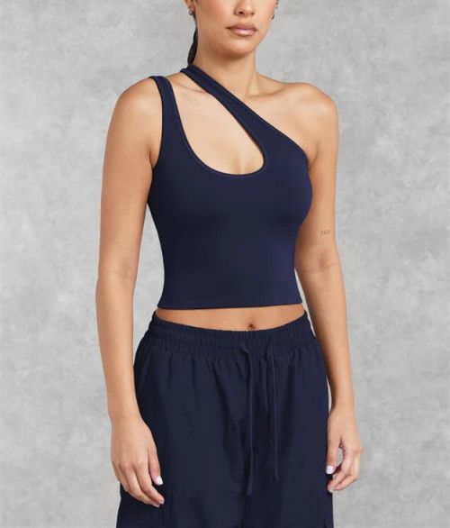 New arrival one shoulder cropped tank sexy body fit contour yoga crop