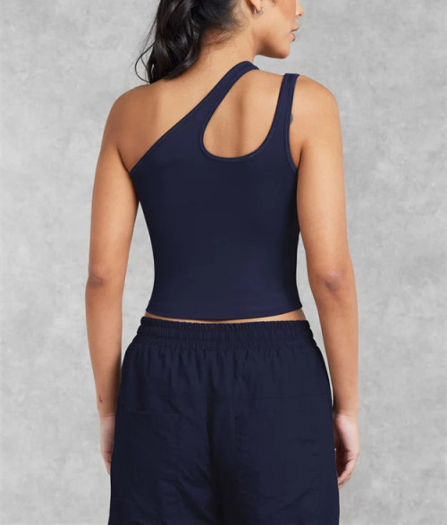 New arrival one shoulder cropped tank sexy body fit contour yoga crop