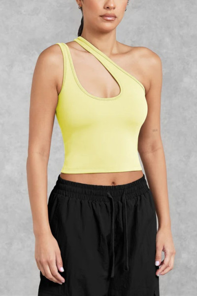 New arrival one shoulder cropped tank sexy body fit contour yoga crop
