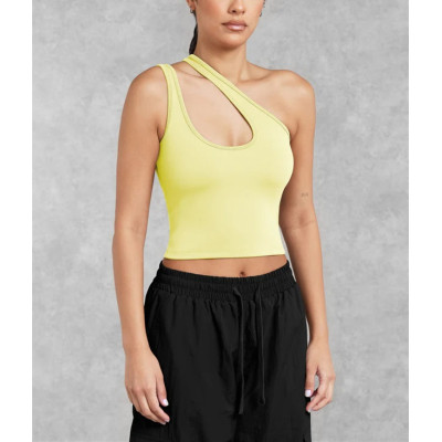 New arrival one shoulder cropped tank sexy body fit contour yoga crop