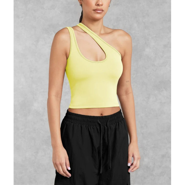 New arrival one shoulder cropped tank sexy body fit contour yoga crop