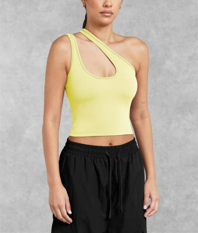 New arrival one shoulder cropped tank sexy body fit contour yoga crop