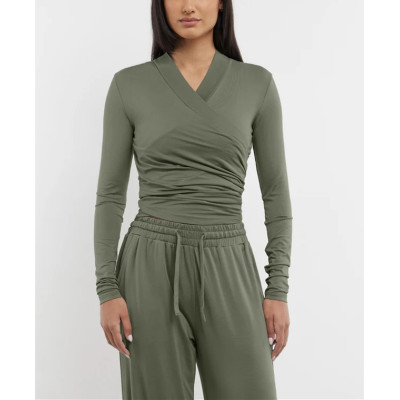 Women's long sleeve wrapped top v neck full coverage sports tee