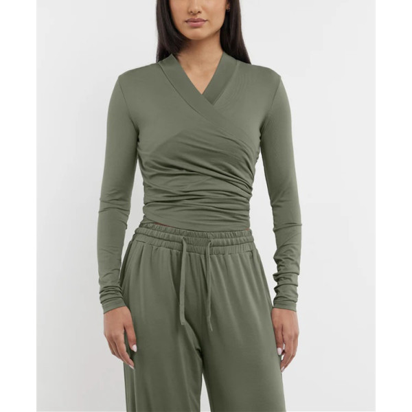 Women's long sleeve wrapped top v neck full coverage sports tee