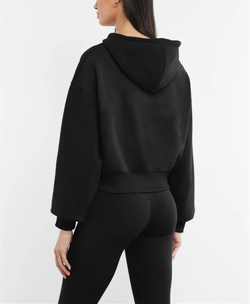 Hooded full zipper crop sweatshirts stylish cotton jackets for women