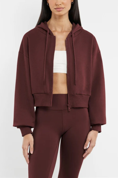 Hooded full zipper crop sweatshirts stylish cotton jackets for women