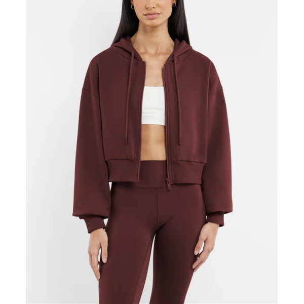 Hooded full zipper crop sweatshirts stylish cotton jackets for women