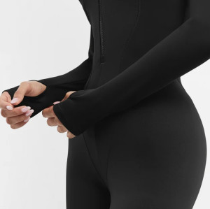 Long sleeve full length zipped jumpsuits for ladies with thumb hole