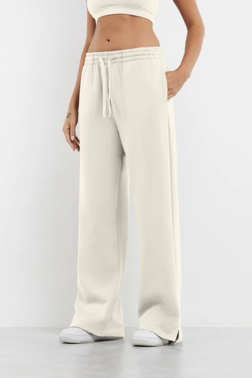 Adjustable waist wide leg pants with side pockets cotton fleece women's joggers