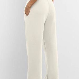 Adjustable waist wide leg pants with side pockets cotton fleece women's joggers