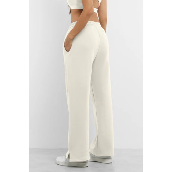 Adjustable waist wide leg pants with side pockets cotton fleece women's joggers