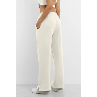 Adjustable waist wide leg pants with side pockets cotton fleece women's joggers