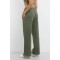 Adjustable waist wide leg pants with side pockets cotton fleece women's joggers