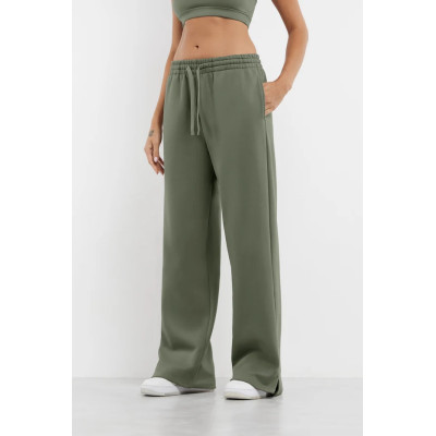 Adjustable waist wide leg pants with side pockets cotton fleece women's joggers