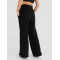 High waist cotton fleece wide leg pants with side pockets