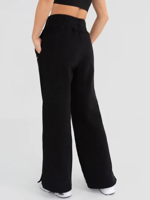 High waist cotton fleece wide leg pants with side pockets