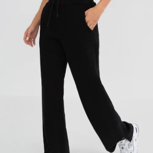 High waist cotton fleece wide leg pants with side pockets