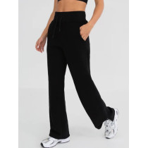 High waist cotton fleece wide leg pants with side pockets