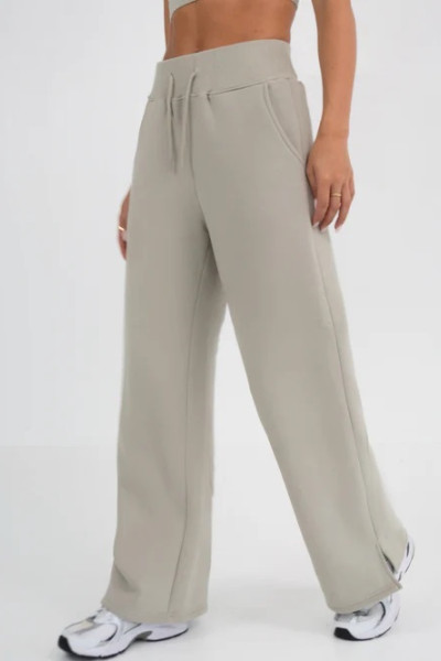 High waist cotton fleece wide leg pants with side pockets