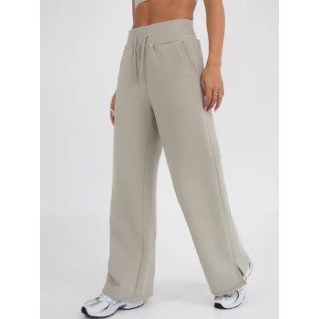 High waist cotton fleece wide leg pants with side pockets