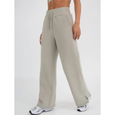 High waist cotton fleece wide leg pants with side pockets