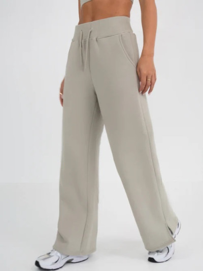 High waist cotton fleece wide leg pants with side pockets