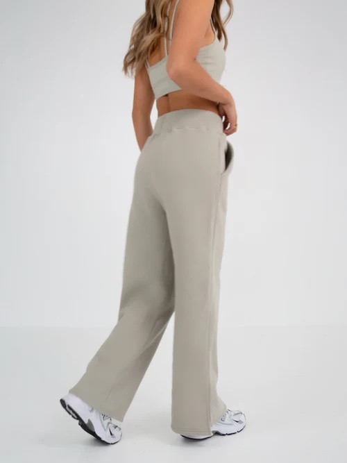 High waist cotton fleece wide leg pants with side pockets