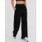 High waist cotton fleece wide leg pants with side pockets