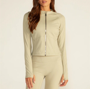 Women's full zipper moisture wicking long sleeve fitness jackets with thumb hole
