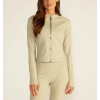 Women's full zipper moisture wicking long sleeve fitness jackets with thumb hole