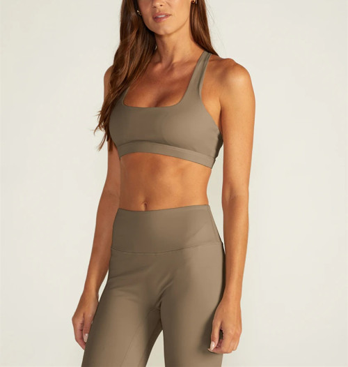 Scoop neck medium impact back cross sports bra