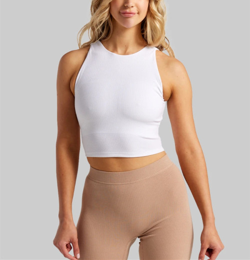 High neck ribbed sports bra U back everyday crop top