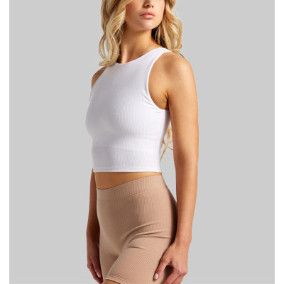 High neck ribbed sports bra U back everyday crop top