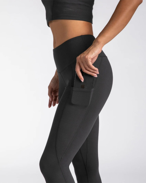 Tummy control compressive fitness tights with side pockets