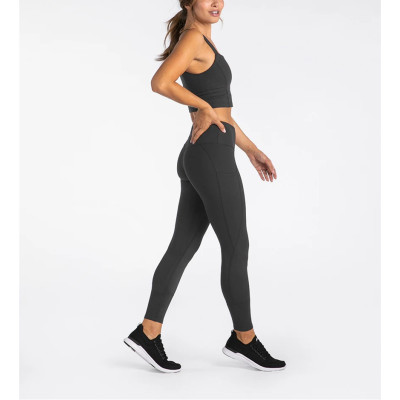 Tummy control compressive fitness tights with side pockets