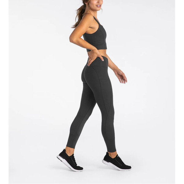 Tummy control compressive fitness tights with side pockets