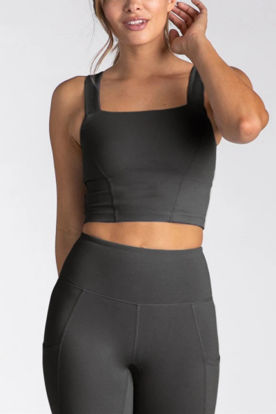 Women's full coverage sports crop tank contouring padded sleeveless tank top