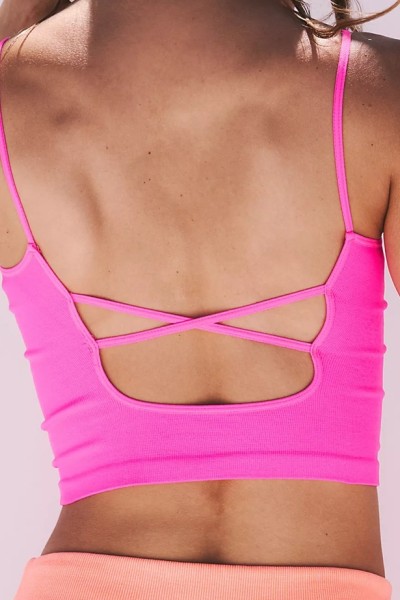 Strappy Longline Sports Bras for Women - Wirefree Padded Criss Cross Yoga Bras Cropped Tank Tops