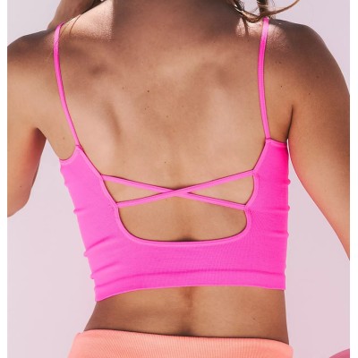 Strappy Longline Sports Bras for Women - Wirefree Padded Criss Cross Yoga Bras Cropped Tank Tops