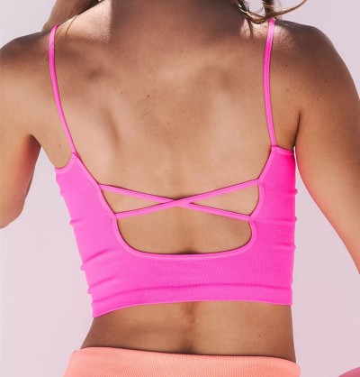 Strappy Longline Sports Bras for Women - Wirefree Padded Criss Cross Yoga Bras Cropped Tank Tops