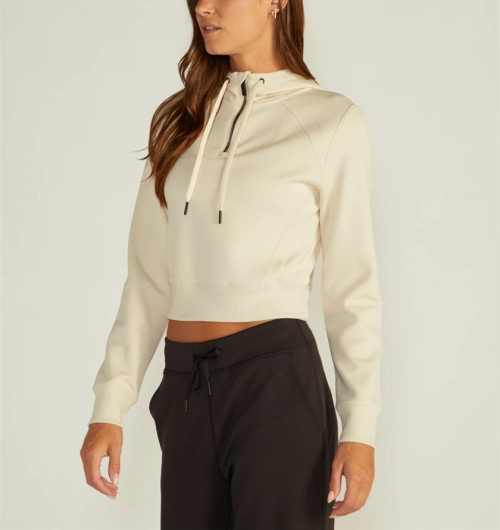 Quater zip cropped hoodies cotton blend hooded sweatshirts